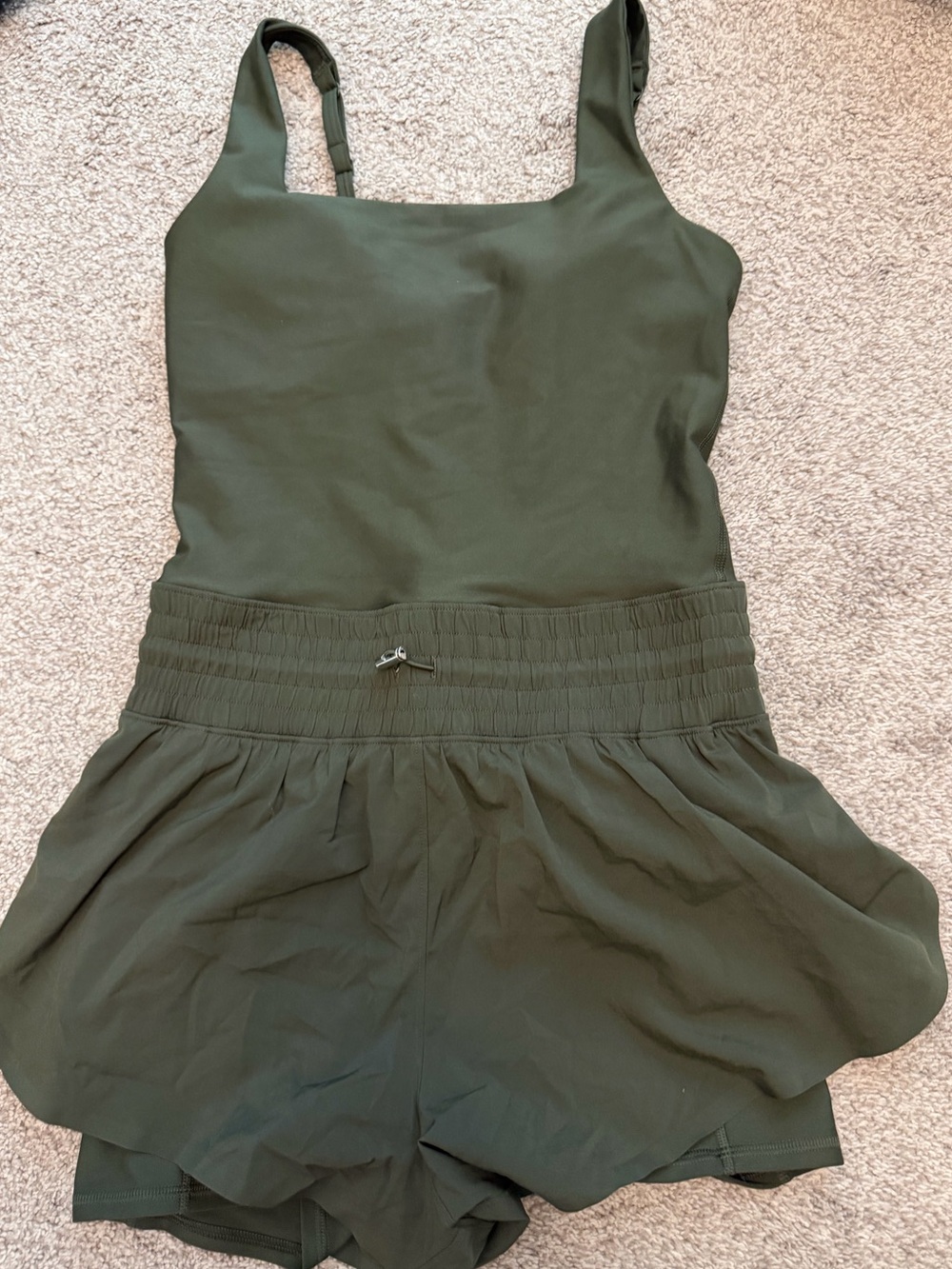 Women’s Olive Green Smocked Waist Knit Romper